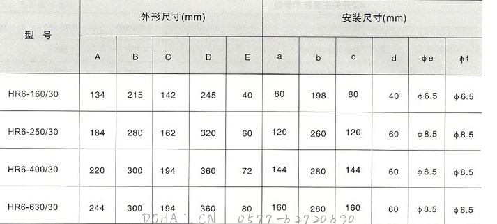 HR6熔断器式隔离开关的外型尺寸详细参数