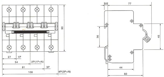 DHM18-125系列高分断小型断路器的外型及安装尺寸