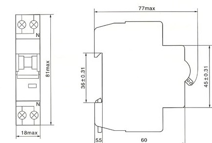 DHM18-40/1N系列小型断路器的外型及安装尺寸