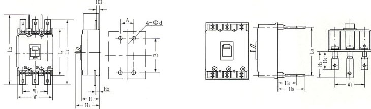 DZ20系列塑料外壳式断路器的外型及安装尺寸