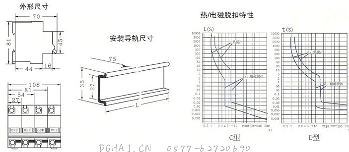 DZ47-100高分断小型断路器的外型及安装尺寸