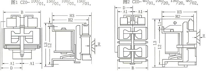 CZO系列直流接触器的外型及安装尺寸