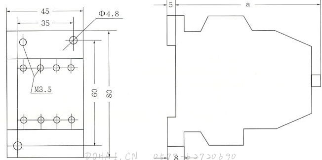 JZC1系列接触器式继电器的外型及安装尺寸