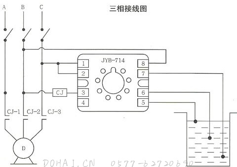 JYB晶体管液位继电器的三相接线图