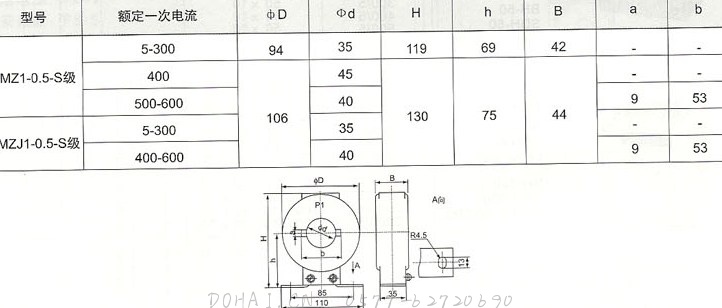 LMZ(J)-0.5-S级(5-600/5)的技术参数及安装尺寸