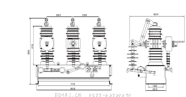 ZW43-12断路器的外形及安装尺寸