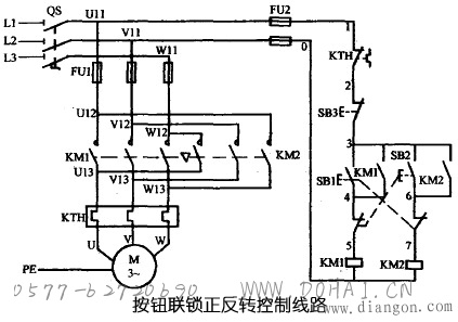 三相异步电动机用按钮联锁正反转控制线路